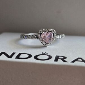 Pandora Pink Elevated Heart Silver Ring